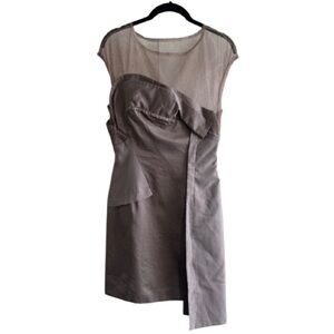 NWT BCBG MaxAzria Runway Asymmetrical Dress Grey Dusk Taupe Crepe Tulle Sample